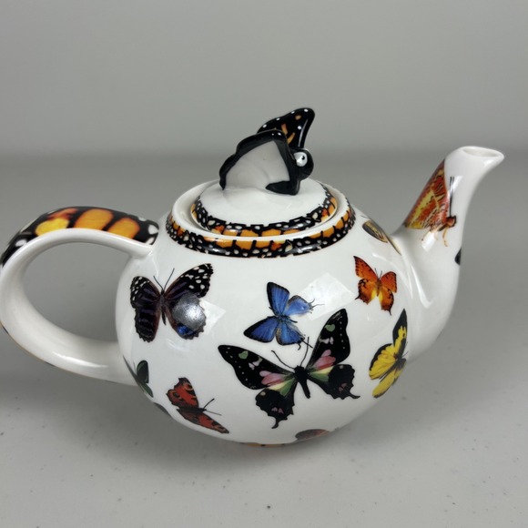 Paul Cardew Butterflies Ceramic Teapot 2007  Butterfly Finial Multicolor 20oz - Picture 9 of 13